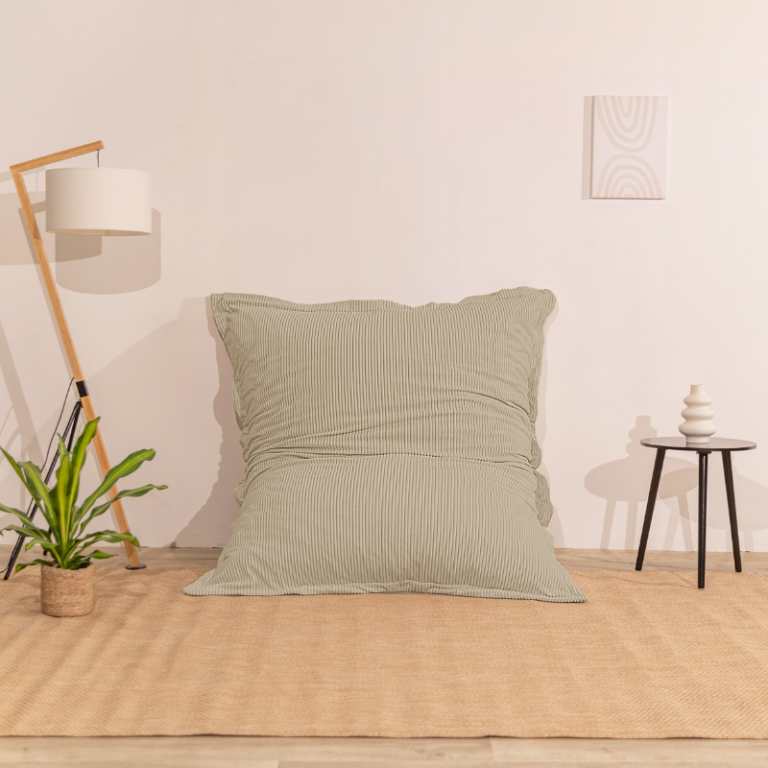 pouf velours côtelé beige