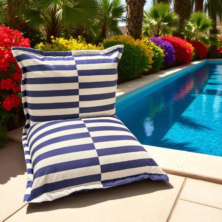 Pouf extérieur à rayures - bleu