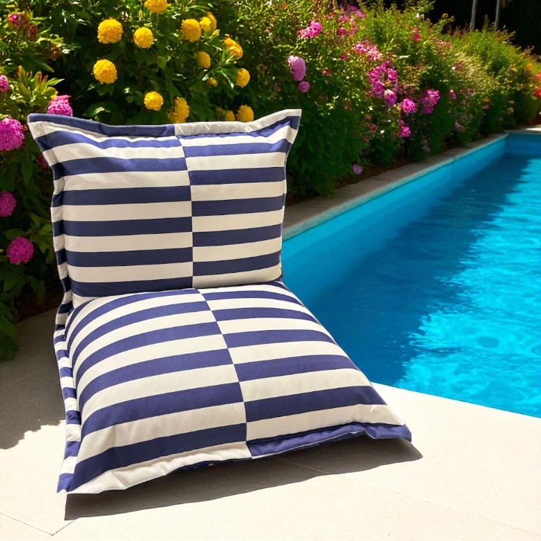 Pouf extérieur à rayures - bleu