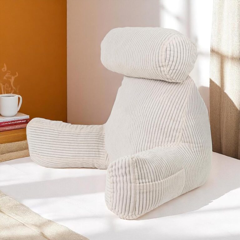 Coussin de lecture déhoussable en velours côtelé blanc cassé