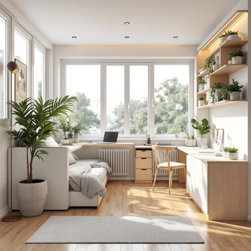 Studio avec des espaces fonctionnels