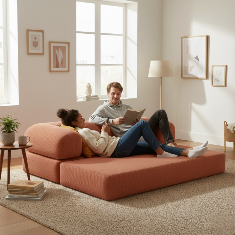 Couple sur le canapé-lit modulable Bananair