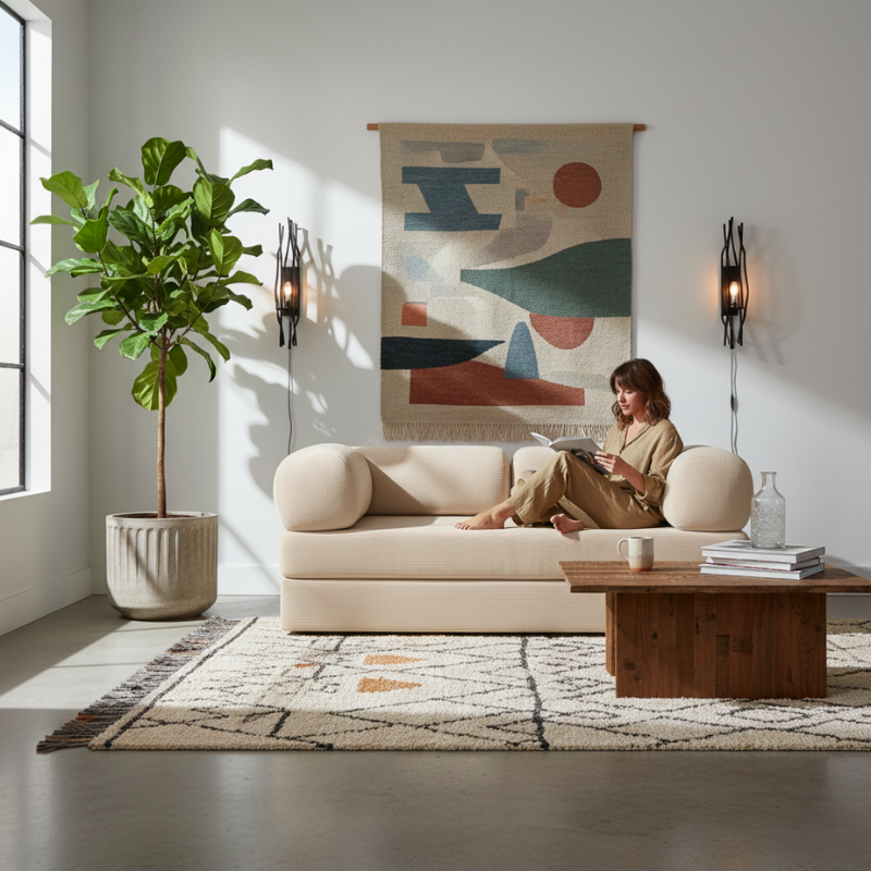 Femme sur un canapé lit