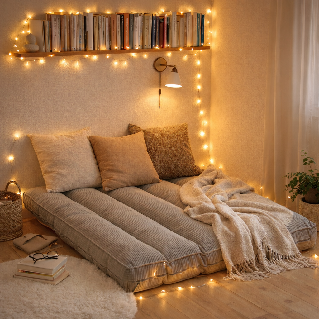 Futon Bananair dans un coin lecture