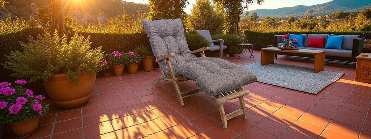 Terrasse avec coussin bain de soleil