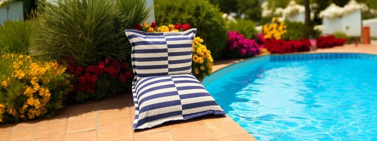 Pouf extérieur rayures bleu
